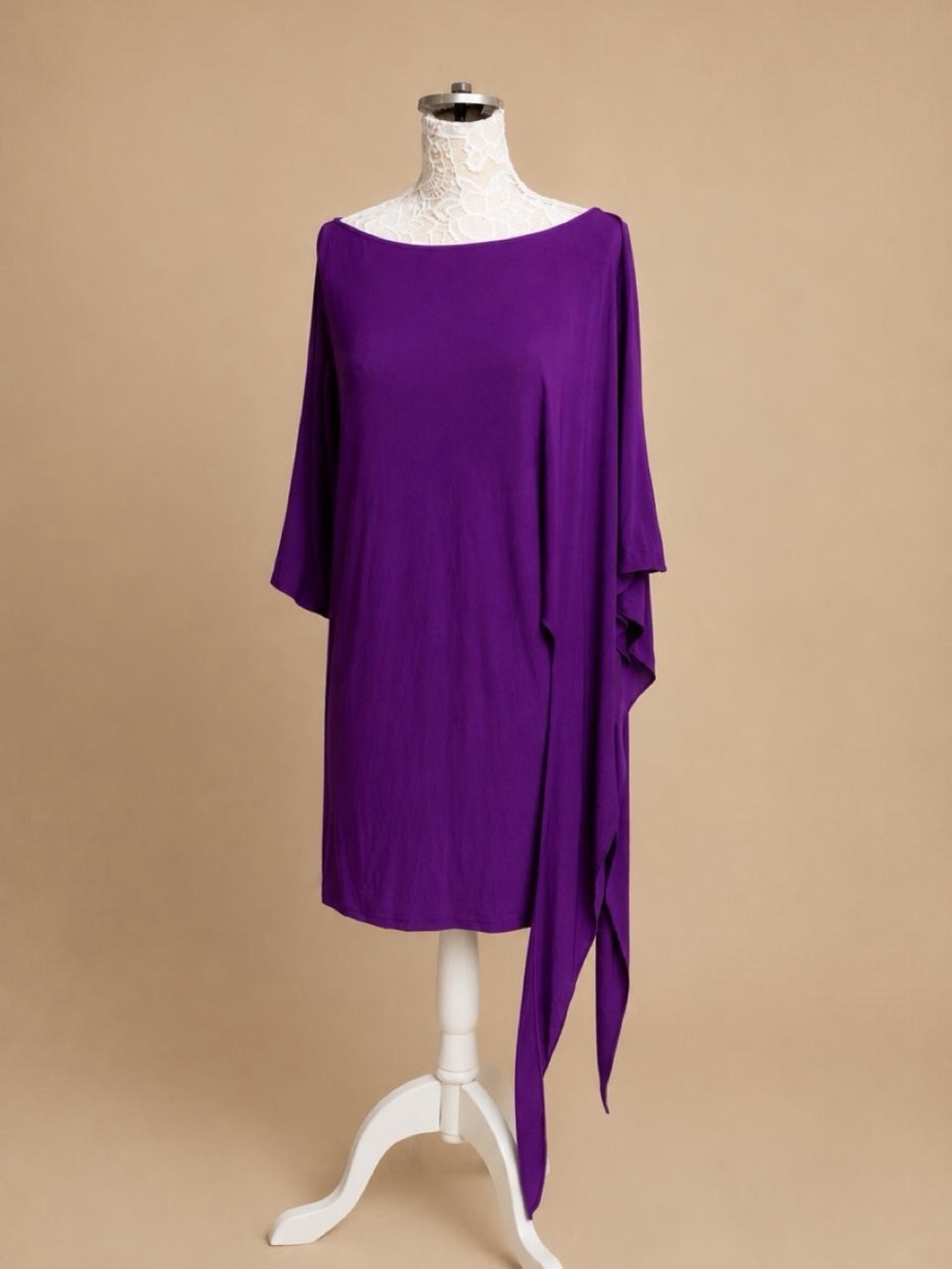 Women's Purple Asymmetrical Midi Dress with Draped Side